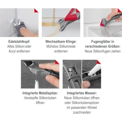 Easymaxx Silikonentferner 5 In 1 Set Grau-Rot 5 Easymaxx Silikonentferner 5 In 1 Set Grau-Rot – Bild 3